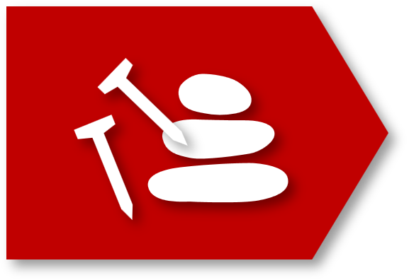 Hammer and stones icon representing metal and stone construction for maximum protection
